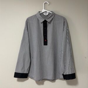 Terra-SJ Apparel Women’s Blouse Sz XL Black White Striped Long Sleeve Button EUC
